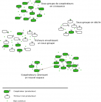 Ensemble de sous-groupes de coopérateurs et de tricheurs dans un environnement hétérogène