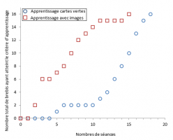 Nombre cumulé de brebis (n=16) ayant atteint le critère d’apprentissage par séance (une séance = 10 passages)