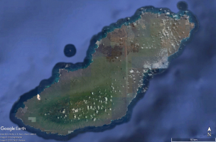 Vue satellite de l'île San Cristobal et de sa végétation, Galápagos