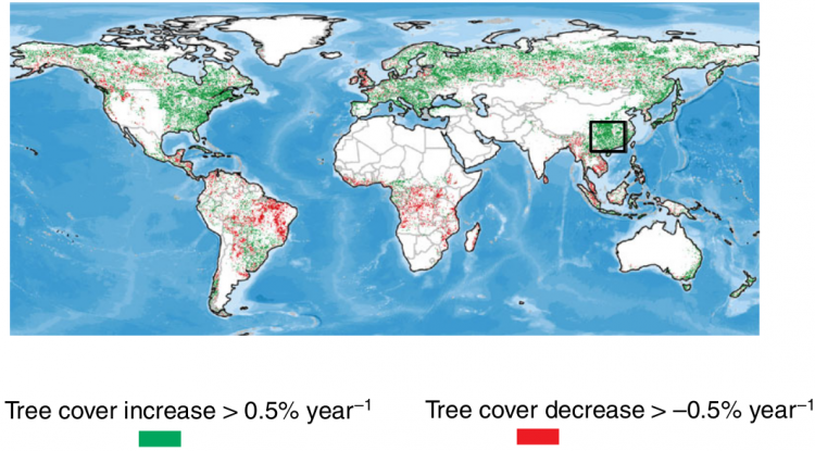 Variations du taux de couvert des forêts dans le monde de 2000 à 2016