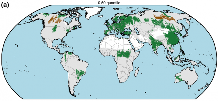 Tendances significatives dans les changements de l’indice foliaire (LAI, leaf area index) sur la période 1981-2018