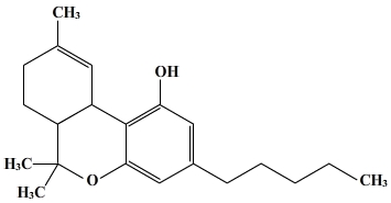 Formule développée du delta9 tétra hydrocannabinol ou THC
